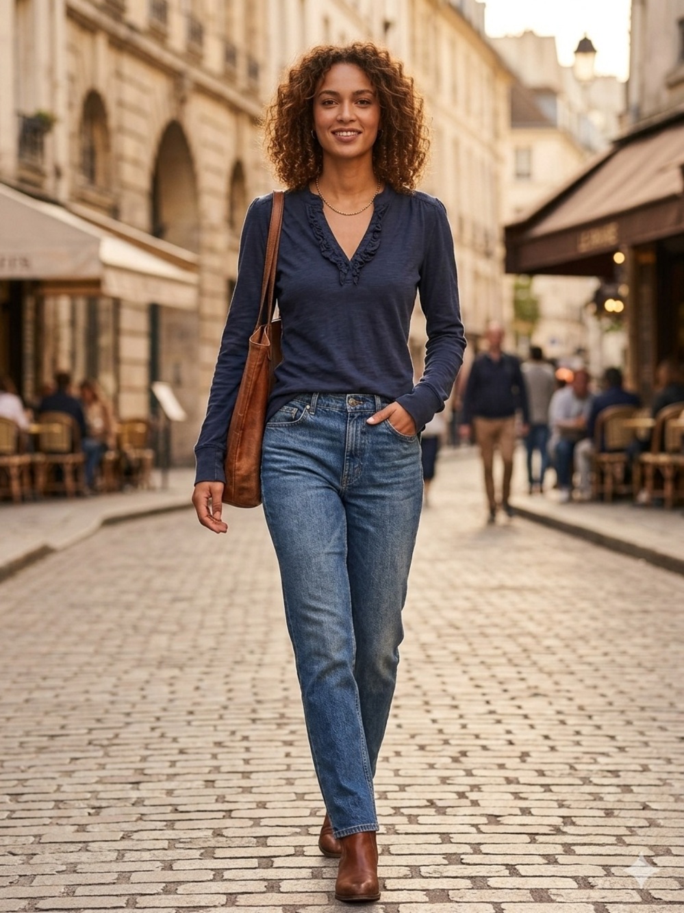 Polo by Ralph Lauren Navy Long-Sleeve Ruffle V-Neck Waffle Knit Henley Top